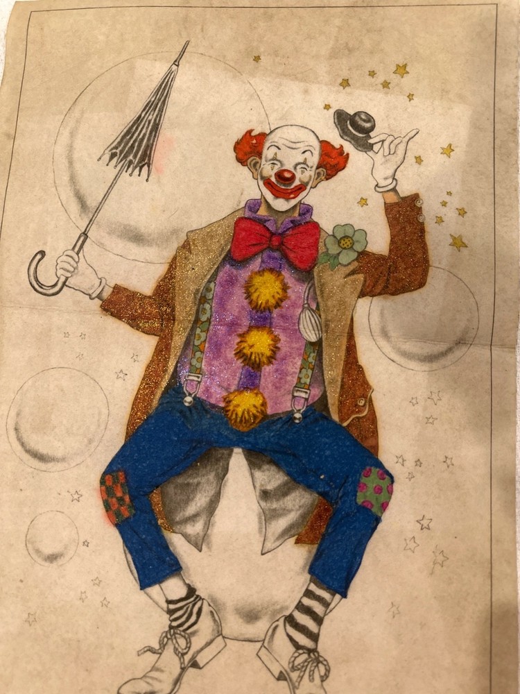Vintage 1989 Tri-Chem Clown & Bubbles Fabric Painting Chart 7236 Glitter Accents