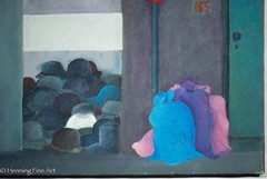 Vintage Francoise Gerard Oil Painting Surrealist French Rue du Marche 13×16″
