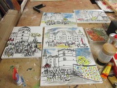 City scene Düsseldorf 60 x 120 cm original sig. Acrylic Picture Expressive Art Milling