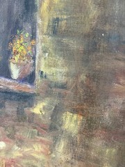 Maria Fernandez, 1985, Vintage Oil Painting, Woman with Basket