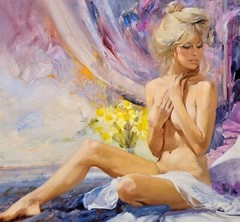 Howard Rogers – Blonde Playmate nude – Oil painting