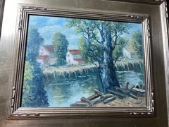 Cesare A. Ricciardi (1892 – 1973) „Canal Landscape With Homes“ Oil Painting