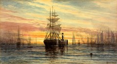 sailboat dusk harbor impression Art Giclee Printed Oil Painting Print
