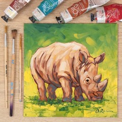 Hand-Painted Rhino Artwork Original Animal Oil Painting Wildlife Wall Art Signed