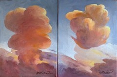2 Original YASAMI Art Oil Paintings on canvas „Sunset Reflection 12″ x 9“ each