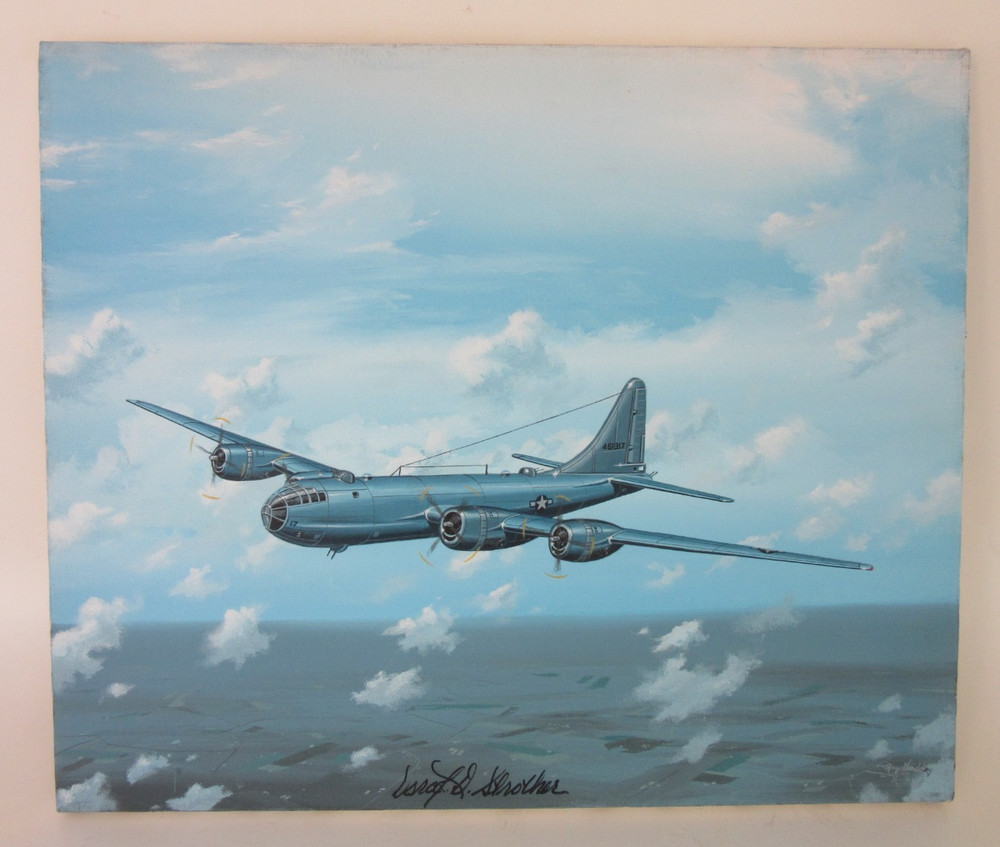 Raymond Waddey Painting B-29 Superfortress, Signed WASP, Dora D. Strother 20×24″
