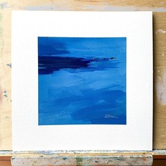 8×8 Maine Original Oil Painting Nocturne Ocean New England Atlantic Coast Signed