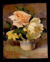 1909 French Floral Oil Painting On Wood Artist Unknown. Associated French School