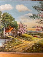 Winona E. Hagerty Original Oil on Board Country Spring Landscape Painting Framed