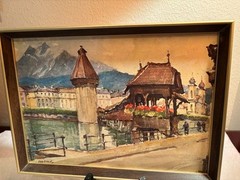 A.Marc ,Nicolas Markovitch Watercolor Painting Lithograph SWISS SCENES PAIR SEE