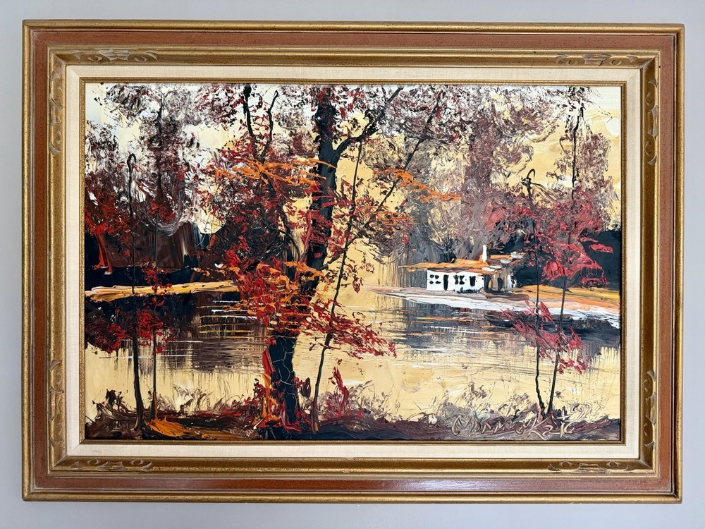 Large Morris Katz Original Oil Painting Palette Knife Landscape Framed 44×32