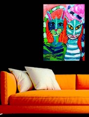 POP ART Colorful LADY PORTRAIT PAINTING big CB 25 x 16 Original SWARTZMILLER DNA