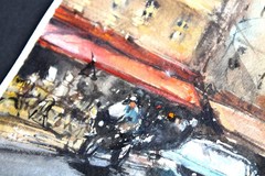 ORIGINAL PAINTING WATERCOLOR ITALY CITY SCENE SPRING STREET CITYSCAPE 12 x 8.5in