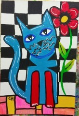 4×6 CAT ABSTRACT #20 ORIGINAL NOT ACEO ACRYLIC BY CARMEN HYLTON