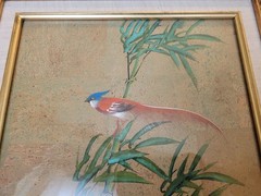 Vintage Chinoiserie Bird & Flowers Painting 19.75in X 15.75in