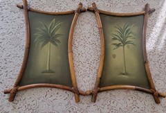 2 Vintage Bamboo Tikki Frames Palm Banana Tree Tropical Paintings 20″×27.5×1.5″