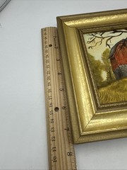 Vintage 7.5×9.5” Hand Painted Barn And Tree Signed Country Framed