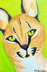 Original 2×3 Acrylic Painting in Gold 3.5×4.75 Lynx Portrait FREE Shipping