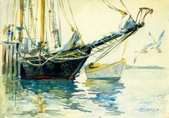 Nelson Chase (US,early 20C) watercolor painting antique 153030