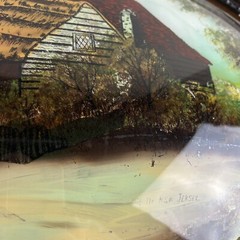 Antique Oval Wood Frame Reverse Painting Convex Farm New Jersey Bubble Glass VTG