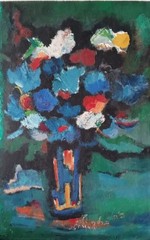 BARUCH KLINGER Expressionism GERMAN ISRAEL artist oil still life painting 1943
