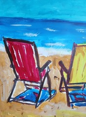Expressionism/Abstract Beach Chairs 11 x 14 Signed Colorful Street Art Painting