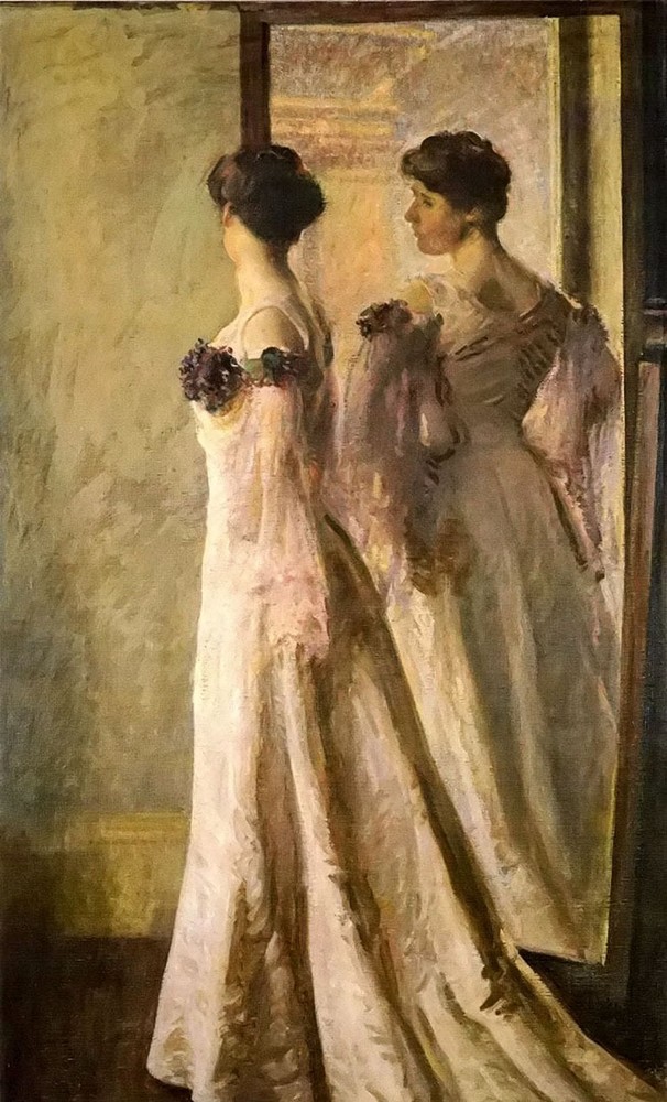 Ｏｉｌ　ｐａｉｎｔｉｎｇ joseph rodefer de camp – the heliotrope gown lady in dress & mirror