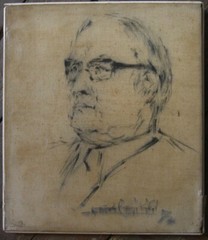 ::PORTRAIT MAN WITH GLASSES POLITICIAN ?? Probably around 1970 ° illegibly signed GDR?