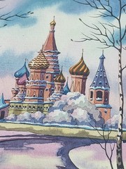 (3) RARE Kremlin/St. Basil’s Cathedral RUSSIA Watercolor ORIGINAL SIGNED Framed