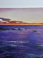 SUNSET BEACH PAINTING LARGE 24 BY 36″ COASTAL LANDSCAPE SEASCAPE EVENING HAO