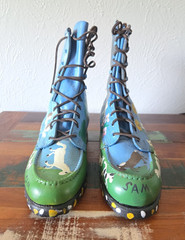 Sam McMillan Dot Man Painted Folk Art Boots Estate MSgt Hulslander Vintage 2000s