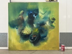 🔥 Fine Vintage 1960s Modern MANILA Asian FILIPINO Market Painting, Leo GARCIA