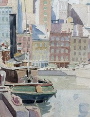 ERNEST DAVID ROTH Original Signed 1934 Watercolor Painting New York City Skyline