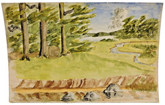 Original Watercolor Painting of Landscape with Tall Trees 6 x 9 Inches