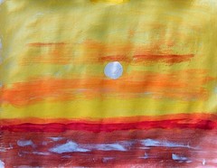 .Ocean Sunset Modern Original Signed Paper Acrylic Wall Art 11×14 BACH