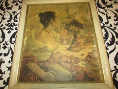 INTERESTING VINTAGE 1932 PICTURE ON CANVAS WOMEN GAZING ON MEN IN TENT BLACK MAN