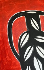 Mid-Century Modern Leaf Vase Painting, Abstract Still Life Art 11×14