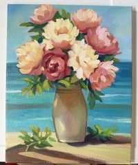 paintings on canvas original «Peonies under the sun” 11×10 oil on canvas