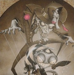 ANTHONY CLARKSON MIXED MEDIA PAINTING ON WOOD SIDESHOW PSYCHOS LISTED LA ARTIST
