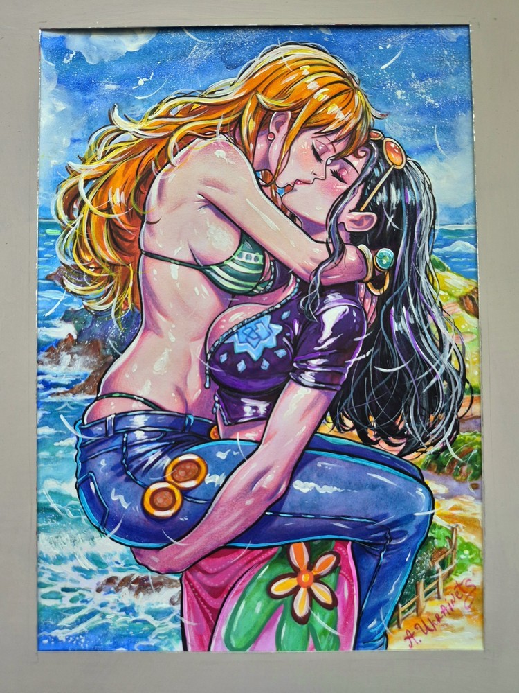 Original Anime Painting A4 Nami Nico Robin One Piece Female Women Fan Art Manga