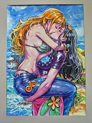 Original Anime Painting A4 Nami Nico Robin One Piece Female Women Fan Art Manga