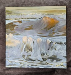sunrise light, 12×12, beach, oil painting
