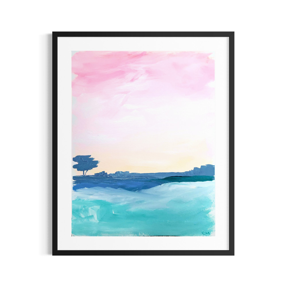 Original Abstract Landscape Painting 9×12 Signed Teal Acrylic Home Decor