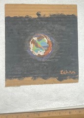 CohAn Original Planet Painting Acrylic & Colored Pencil on Cardboard Mixed Media