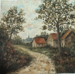 6×6″ Original Oil Painting – Landscape – Impressionist – Trees Cottages #W4501