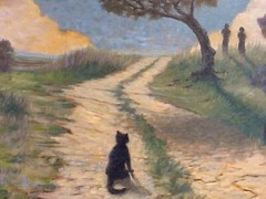Cat On Country Road, Original Oil Painting, Texas Landscape Art, USA, Rhome