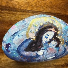 Hand-Painted Mother and Child Art Stone Decor