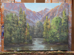 Jeff Love Art 9X12″ Original Oil Painting Mountain Pines Tranquil Reflections
