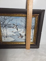 Beautiful Vintage Watercolor Painting Winter Landscape With Ducks
