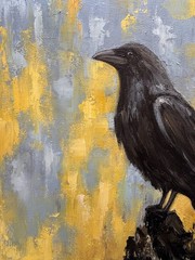 Raven Original Oil Painting Black Crow painting Crow Wall Art Bird Impasto Art